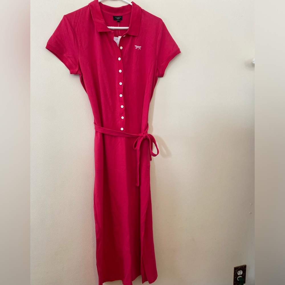 Talbots NEW Fuchsia Polo Maxi Dress Dragonfly Detail, Women’s Sz M Petite - Picture 3 of 9